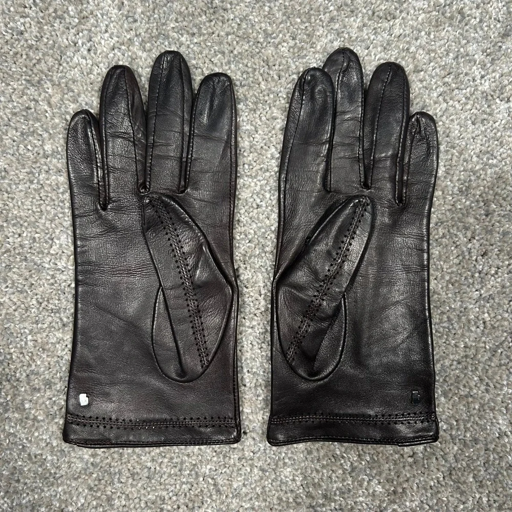 Roeckl Womens Dark‎ Brown Leather Gloves Perforated Pointelle Size Small